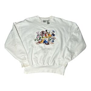 Mickey and Friends VTG Disney Store Fleece Sweatshirt White Adult Small Pullover